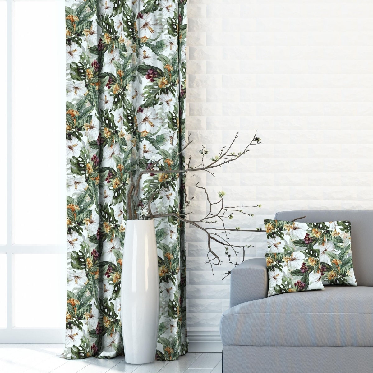 Zasłona w kwiaty na taśmie marszczącej Velvet Deco Druk 2