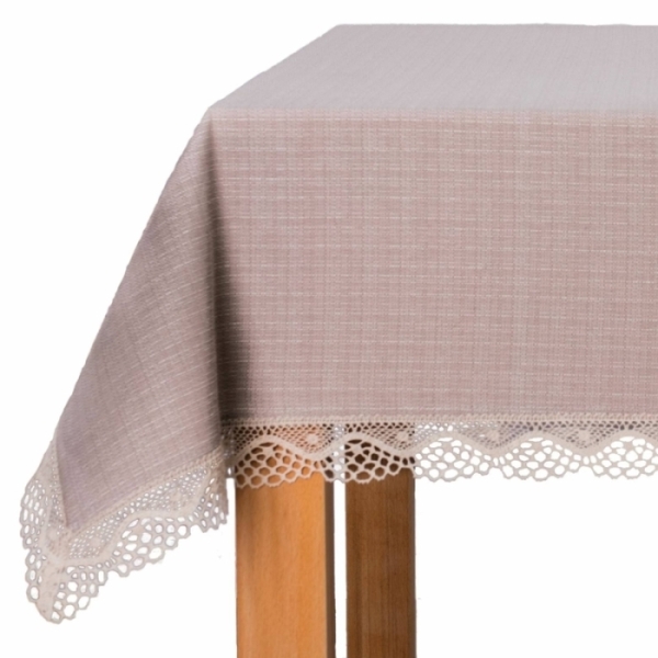 Wyprzedaż Obrus P130 cappucino z koronką ecru 5cm   130x18