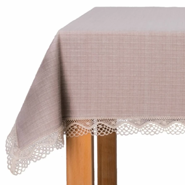 Wyprzedaż Obrus P130 cappucino z koronką ecru 5cm   130x18