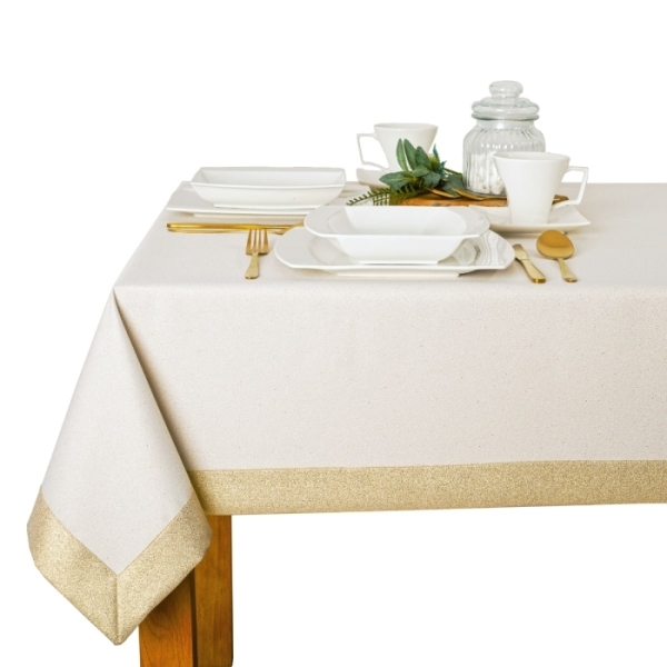 Wyprzedaż Obrus LX-6477-2678-Z kremowo-złoty z mankietem 3 cm  130x180 cm  Wyprzedaż Obrus LX-6477-2678-Z kremowo-złoty z mankietem 3