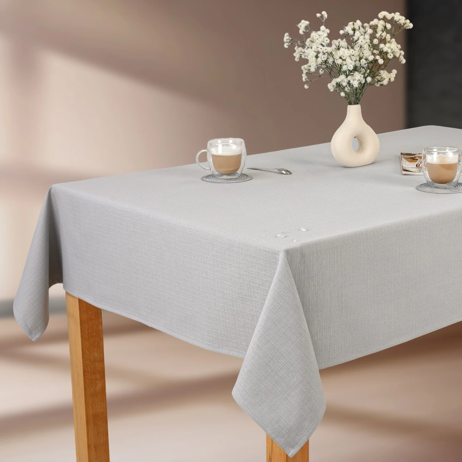 Obrus Bawełniano-Poliestrowy Szary - Plamoodporny z Efektem