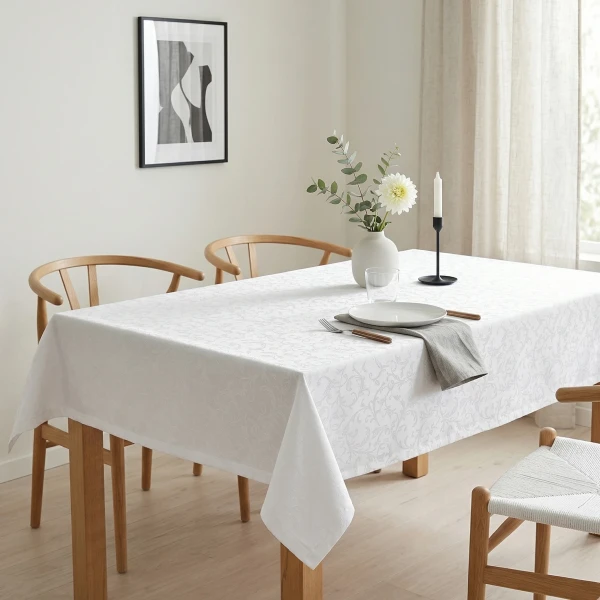 Elegancki Biały Obrus Plamoodporny – Klasyczny Wzór Akan