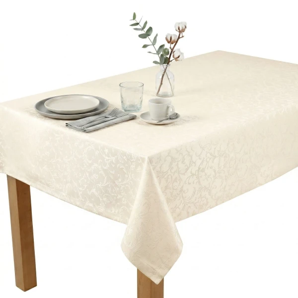 Elegancki Ecru Obrus Plamoodporny 100x100 cm – Klasyczny W