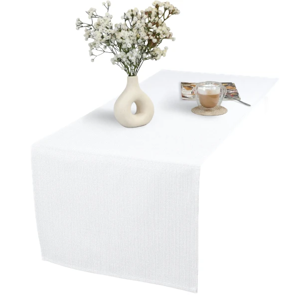 Biały Bieżnik Bawełniano-Poliestrowy Plamoodporny Imitacj