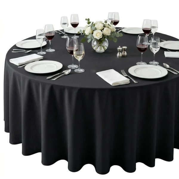 Czarny Obrus Restauracyjny Plamoodporny o Splocie Satynowym 