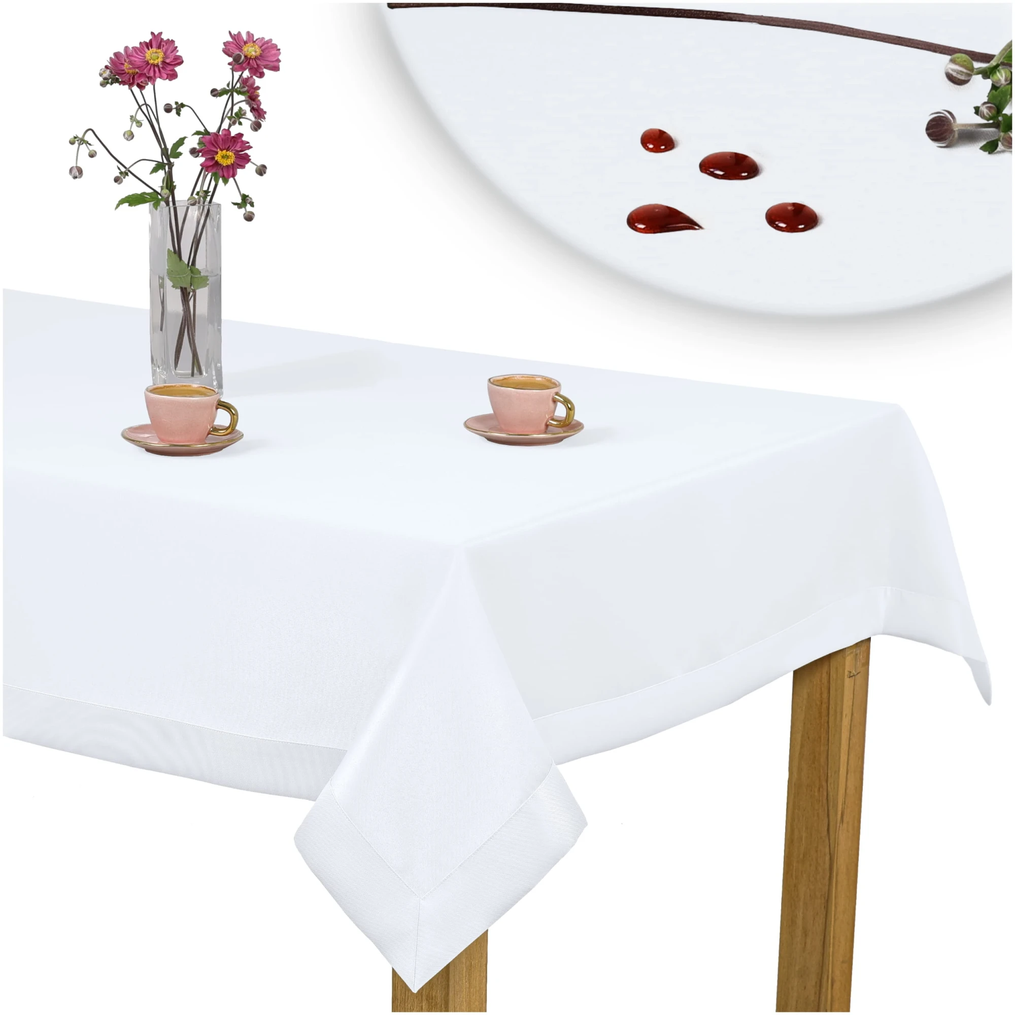 Elegancki Biały Obrus Plamoodporny, Szyty Kopertowo z Manki