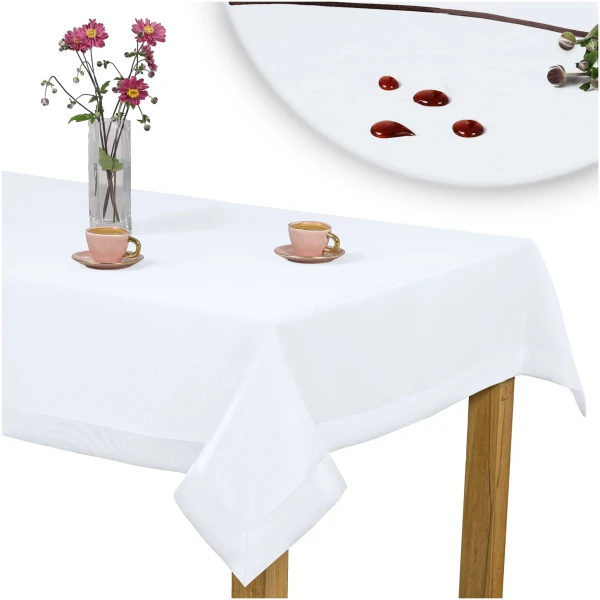 Elegancki Biały Obrus Plamoodporny, Szyty Kopertowo z Manki