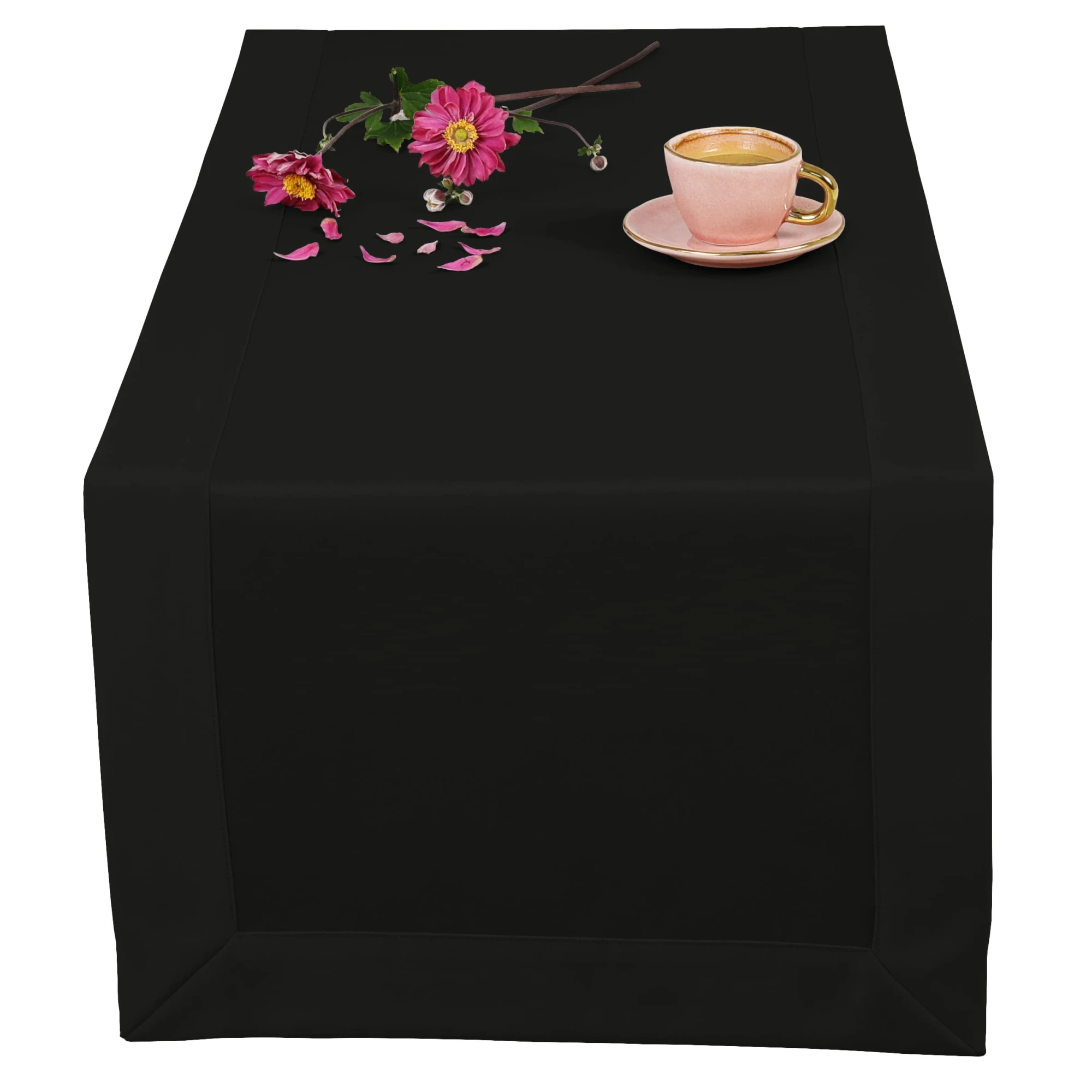 Elegancki Czarny Bieżnik Plamoodporny, Szyty Kopertowo z Ma