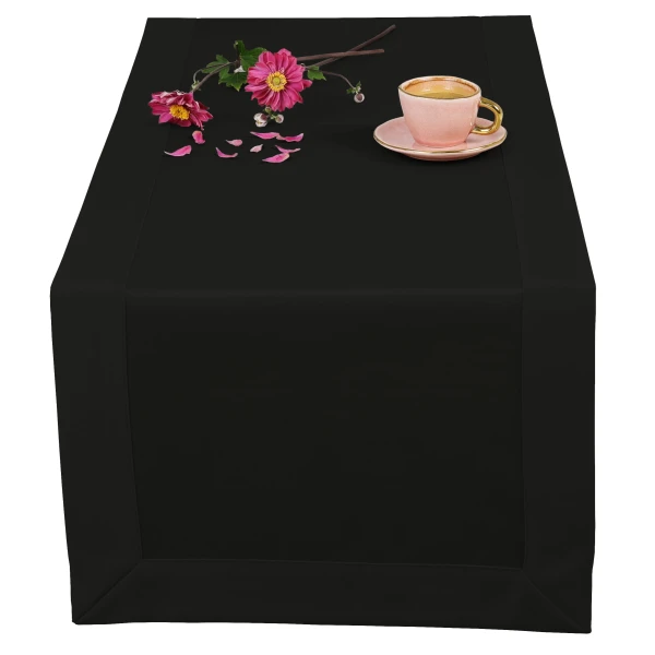 Elegancki Czarny Bieżnik Plamoodporny, Szyty Kopertowo z Ma