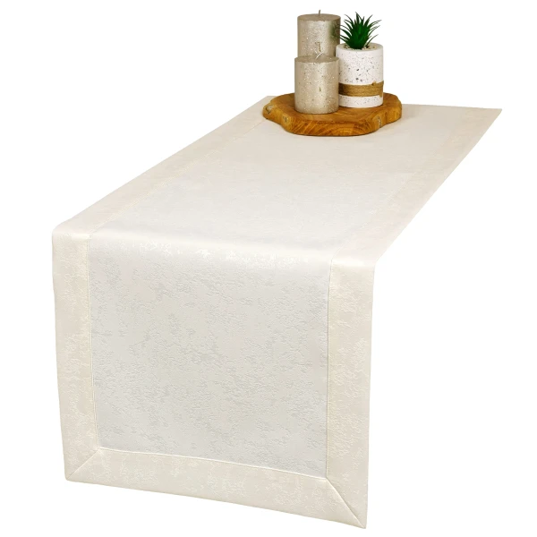 Elegancki Bieżnik Ecru – Wzór Marmurek z Ozdobnym Mankie