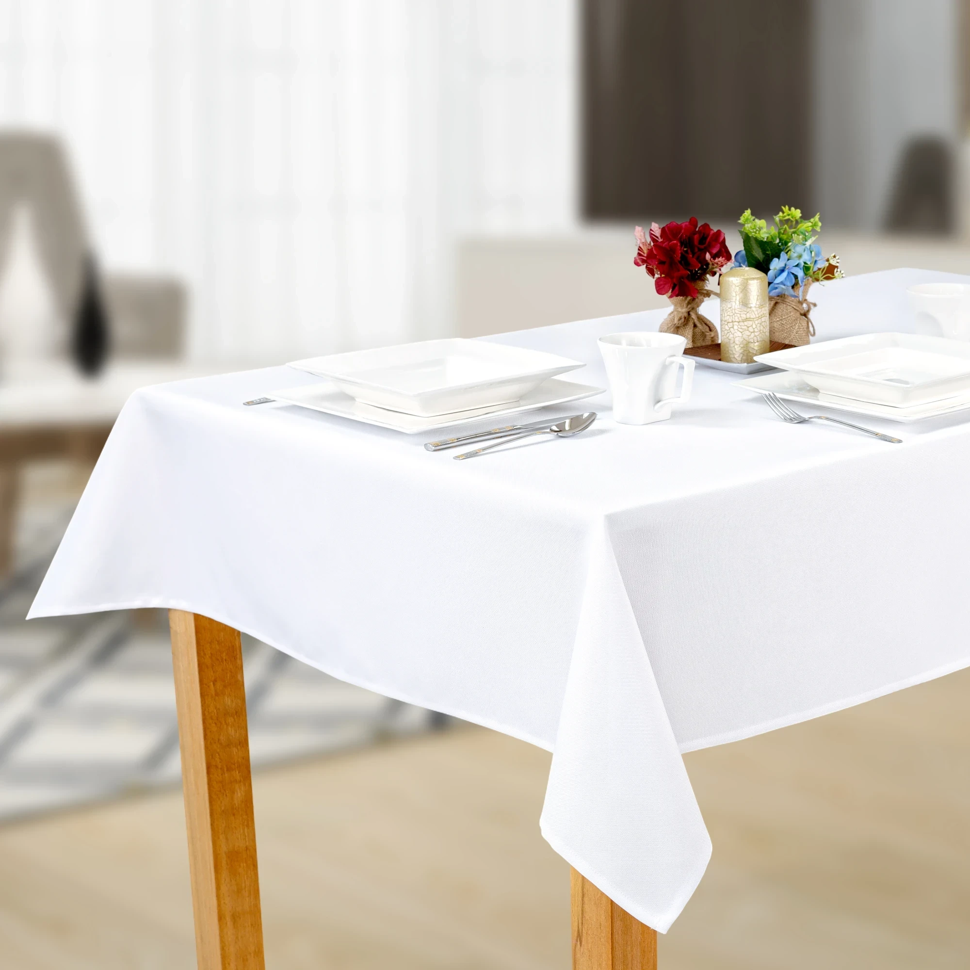 Biały Gładki Obrus Plamoodporny – Elegancki i Gruby - O1