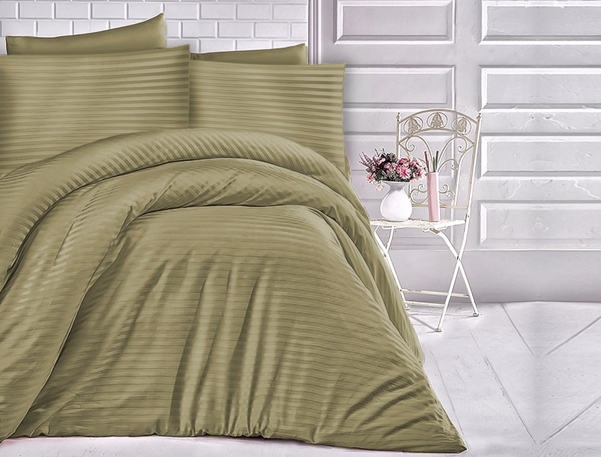 Pościel satynowa bawełniana DRM-CIZGILI OLIVE GREEN EXCLUS