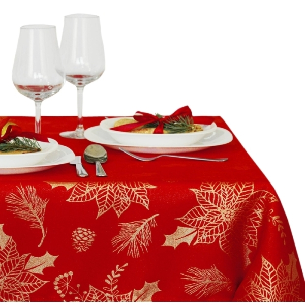 Wyprzedaż Obrus plamoodpornyLX-32888 czerwono-złoty z list