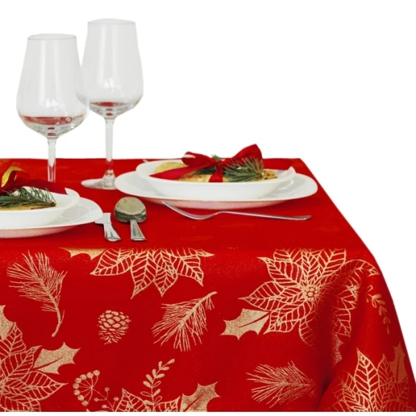 Wyprzedaż Obrus plamoodpornyLX-32888 czerwono-złoty z list
