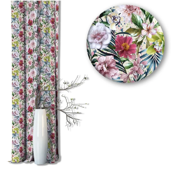 Zasłona w kwiaty Velvet Deco Druk 22601-1001, szerokość 1