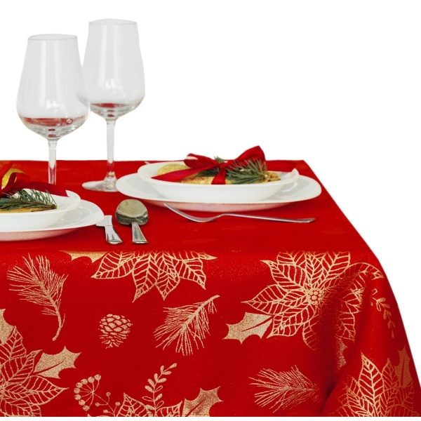 Obrus świąteczny bożonarodzeniowy LX-32888 czerwono-złot
