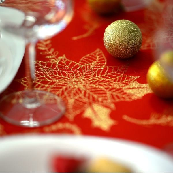 Obrus świąteczny bożonarodzeniowy LX-32888 czerwono-złot