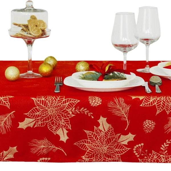 Obrus świąteczny bożonarodzeniowy LX-32888 czerwono-złot