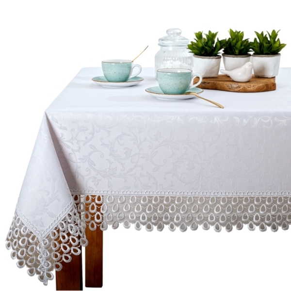 Wyprzedaż Obrus plamoodporny z gipiurą Ares G0609 biały