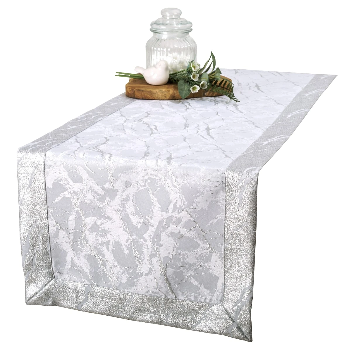 Srebrny Bieżnik Plamoodporny z Metalizowaną Nitką – Mar