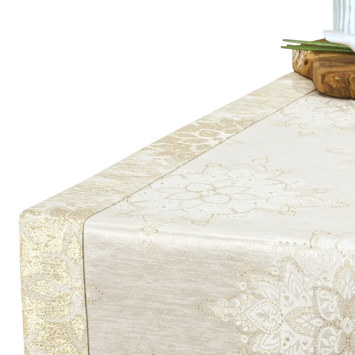 Kremowo-Złoty Bieżnik Plamoodporny w Ornamenty – Mankiet