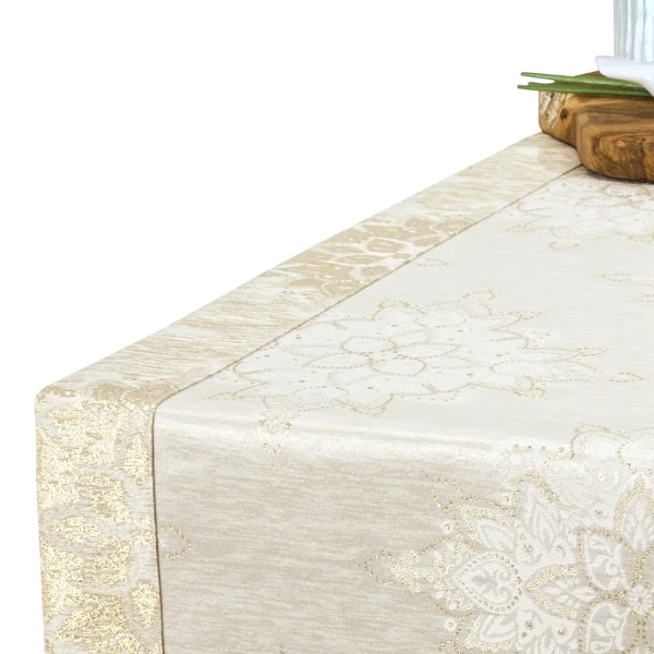 Kremowo-Złoty Bieżnik Plamoodporny w Ornamenty – Mankiet