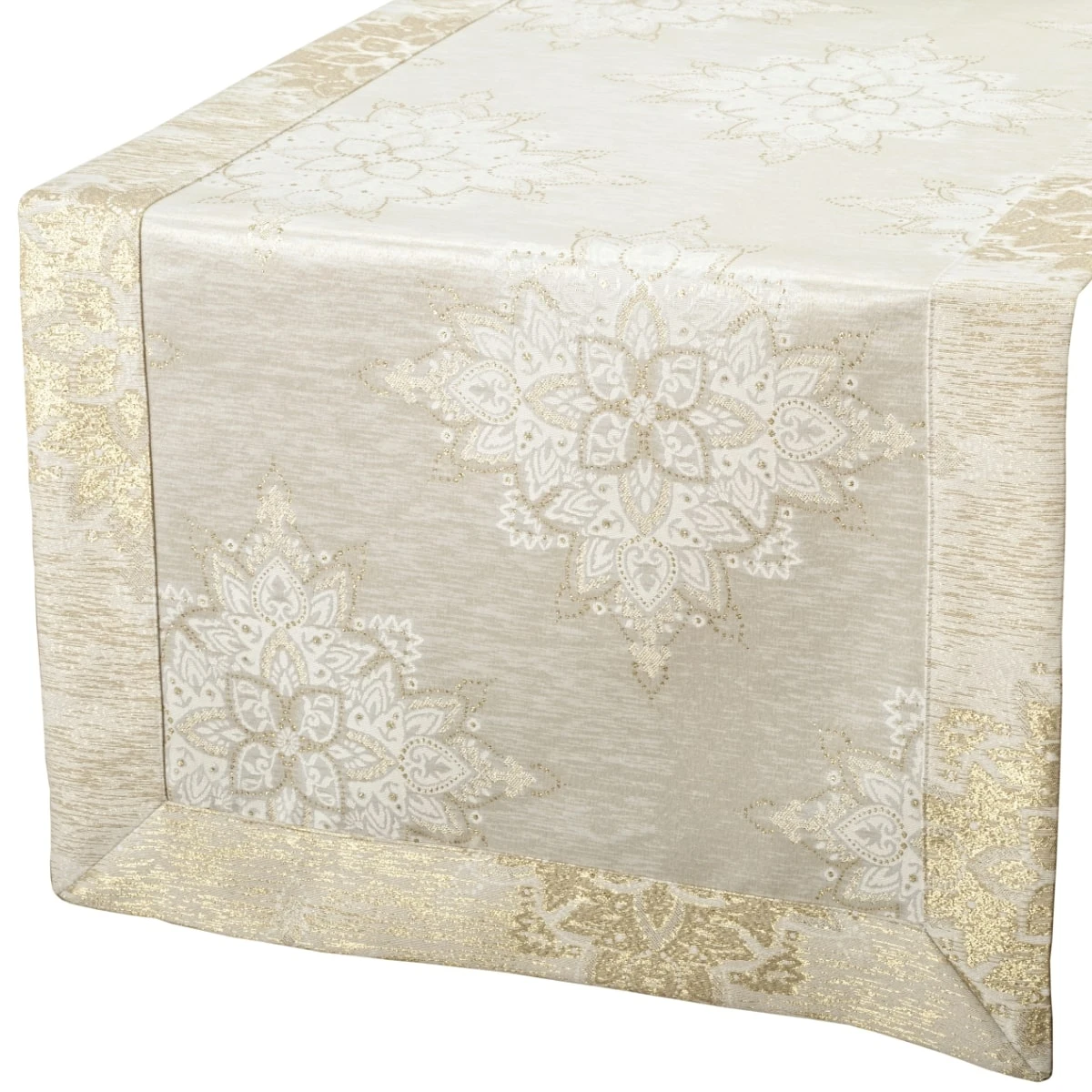 Kremowo-Złoty Bieżnik Plamoodporny w Ornamenty – Mankiet