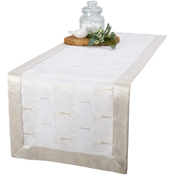 Elegancki Bieżnik Plamoodporny Kremowo-Złoto-Srebrny – M