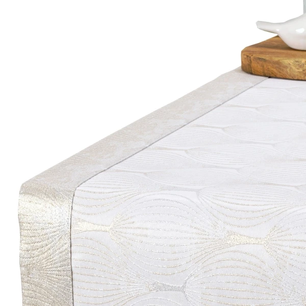 Elegancki Bieżnik Plamoodporny Kremowo-Złoto-Srebrny – M