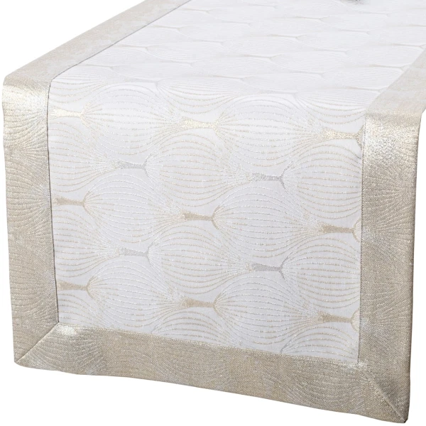 Elegancki Bieżnik Plamoodporny Kremowo-Złoto-Srebrny – M