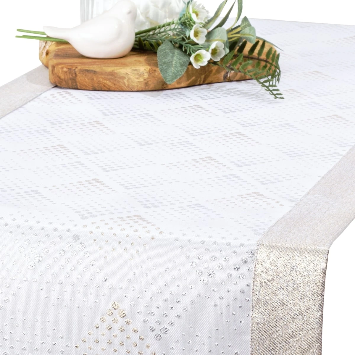 Kremowo-Złoto-Srebrny Bieżnik Plamoodporny – Wzór Geome