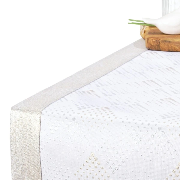 Kremowo-Złoto-Srebrny Bieżnik Plamoodporny – Wzór Geome