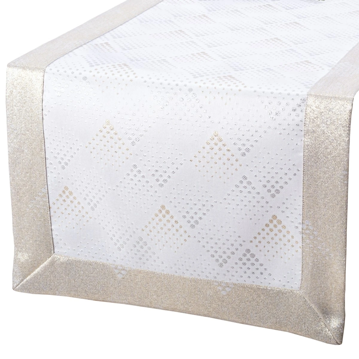 Kremowo-Złoto-Srebrny Bieżnik Plamoodporny – Wzór Geome