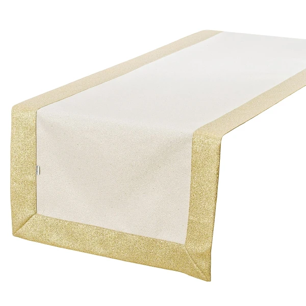 Kremowo-Złoty Bieżnik Plamoodporny z Metalizowaną Nitką 