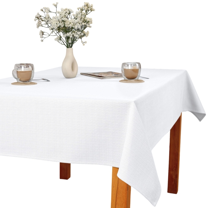 Obrus Bawełniano-Poliestrowy Biały 140x220 cm - Plamoodporny z Efektem Kropelki - O1 P130 1000