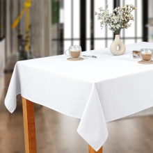 Obrus Bawełniano-Poliestrowy Biały 140x220 cm - Plamoodporny z Efektem Kropelki - O1 P130 1000