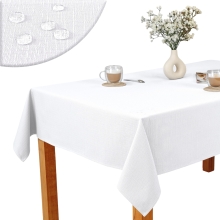 Obrus Bawełniano-Poliestrowy Biały 140x220 cm - Plamoodporny z Efektem Kropelki - O1 P130 1000