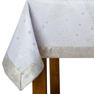 Obrus świąteczny bożonarodzeniowy z mankietem 5 cm LZS-6416-3503 choinki 160x160 cm