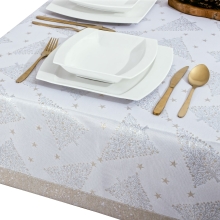 Obrus świąteczny bożonarodzeniowy z mankietem 5 cm LZS-6416-3503 choinki 160x160 cm