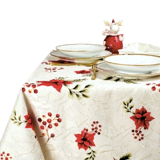 Obrus Świąteczny z lamówką złotą plamoodporny – Czerwony Akcent 5096-3580-Z 140x220 cm Owalny