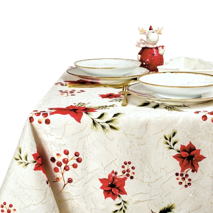 Obrus Świąteczny z lamówką złotą plamoodporny – Czerwony Akcent 5096-3580-Z 140x220 cm Owalny