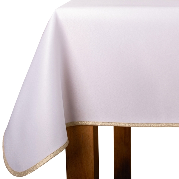 Obrus z lamówką Aurora 2000 biały + lamówka złoty broka