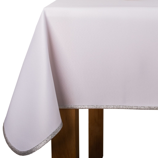 Obrus z lamówką Aurora 2000 biały + lamówka srebrny brok