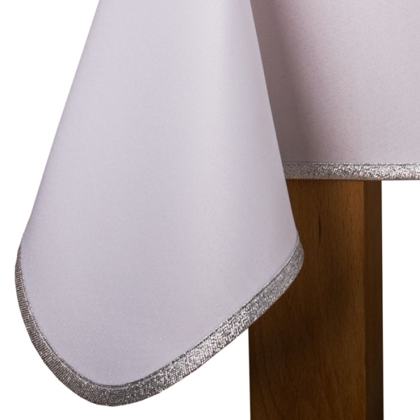 Obrus z lamówką Aurora 2000 biały + lamówka srebrny brok