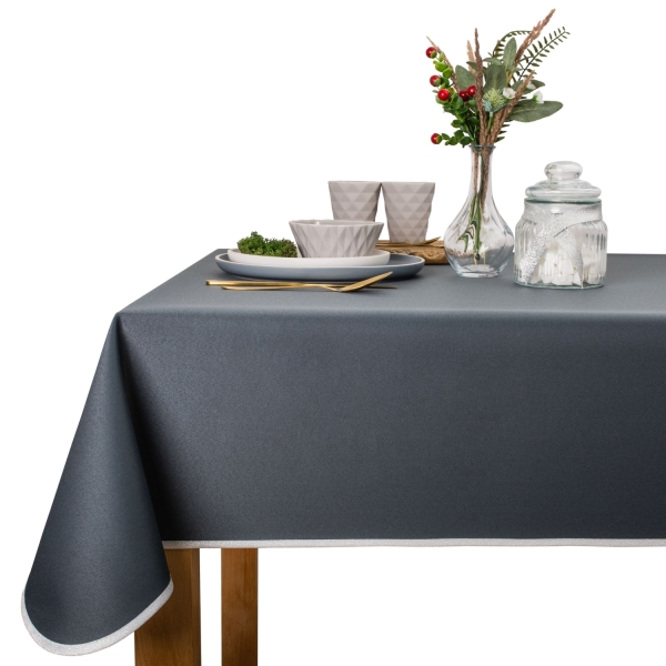 Obrus z lamówką Aurora 3177 ciemny szary + lamówka srebrn