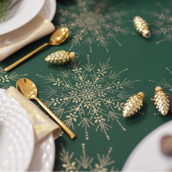 Obrus Świąteczny Bożonarodzeniowy LX-33213 zielono-złoty