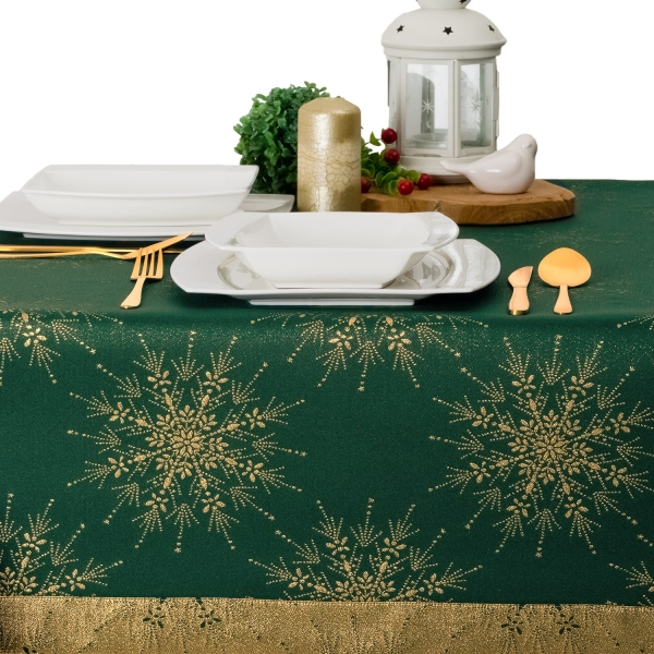 Obrus Świąteczny Bożonarodzeniowy LX-33213 zielono-złoty