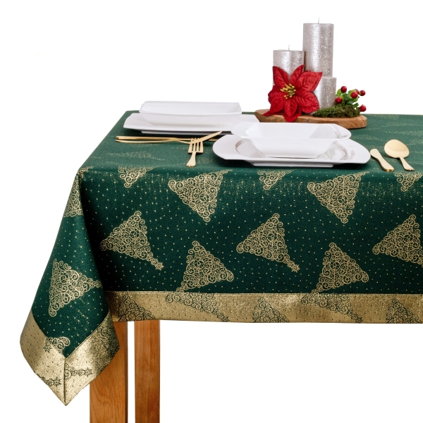Obrus świąteczny bożonarodzeniowy 6348-3506 zielono-złot