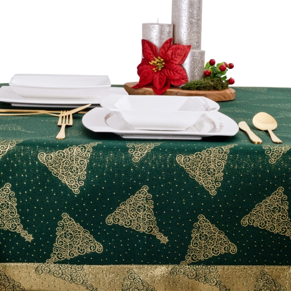 Obrus świąteczny bożonarodzeniowy 6348-3506 zielono-złot