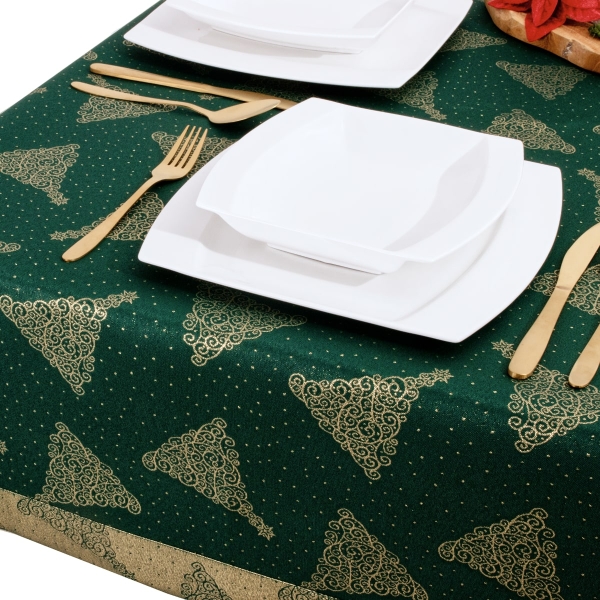 Obrus świąteczny bożonarodzeniowy 6348-3506 zielono-złot
